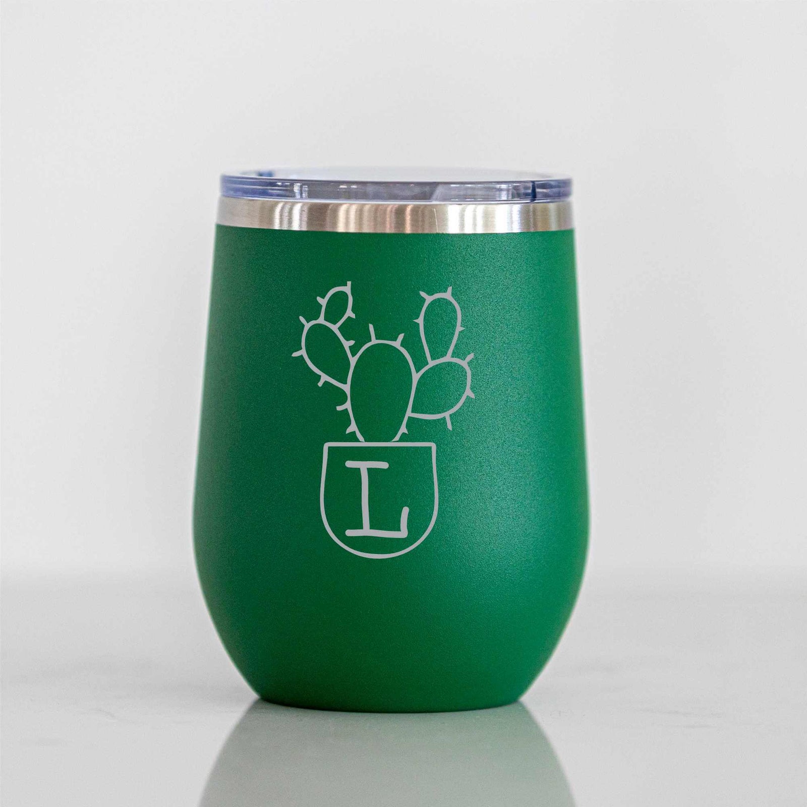 Insulated Wine Tumbler with Succulent & Initial - 12 oz.