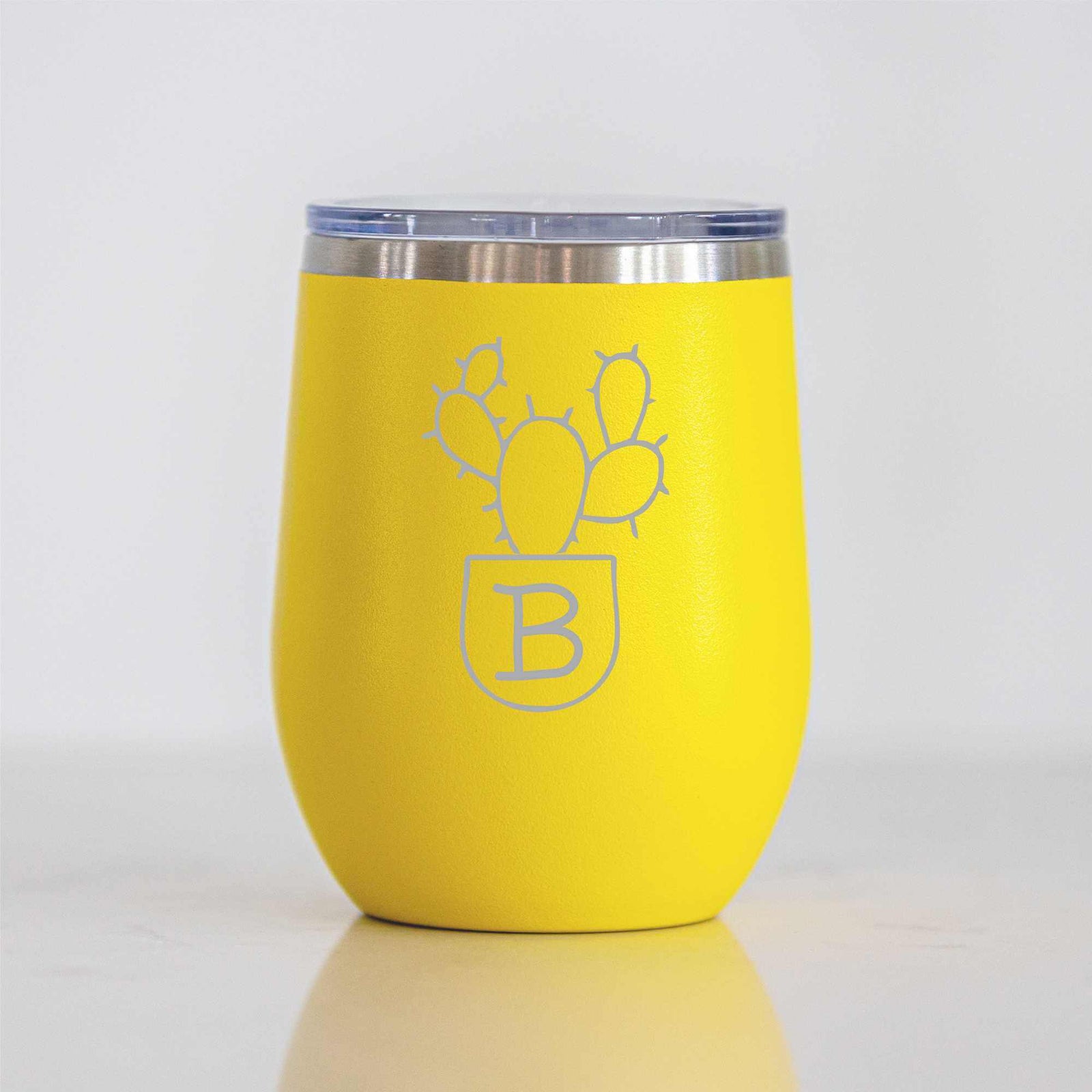 Insulated Wine Tumbler with Succulent & Initial - 12 oz.