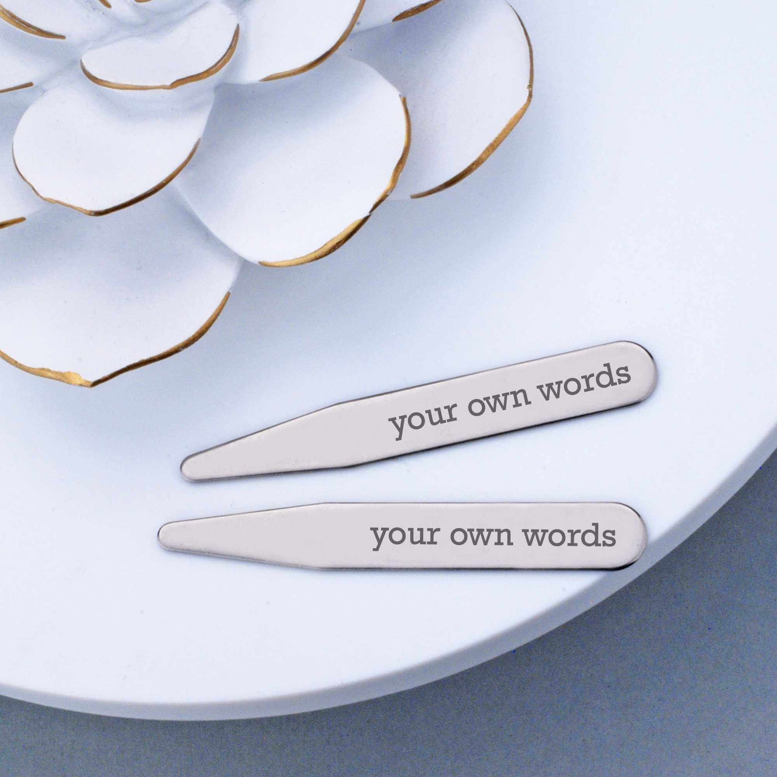 Collar Stays Engraved with Your Own Words