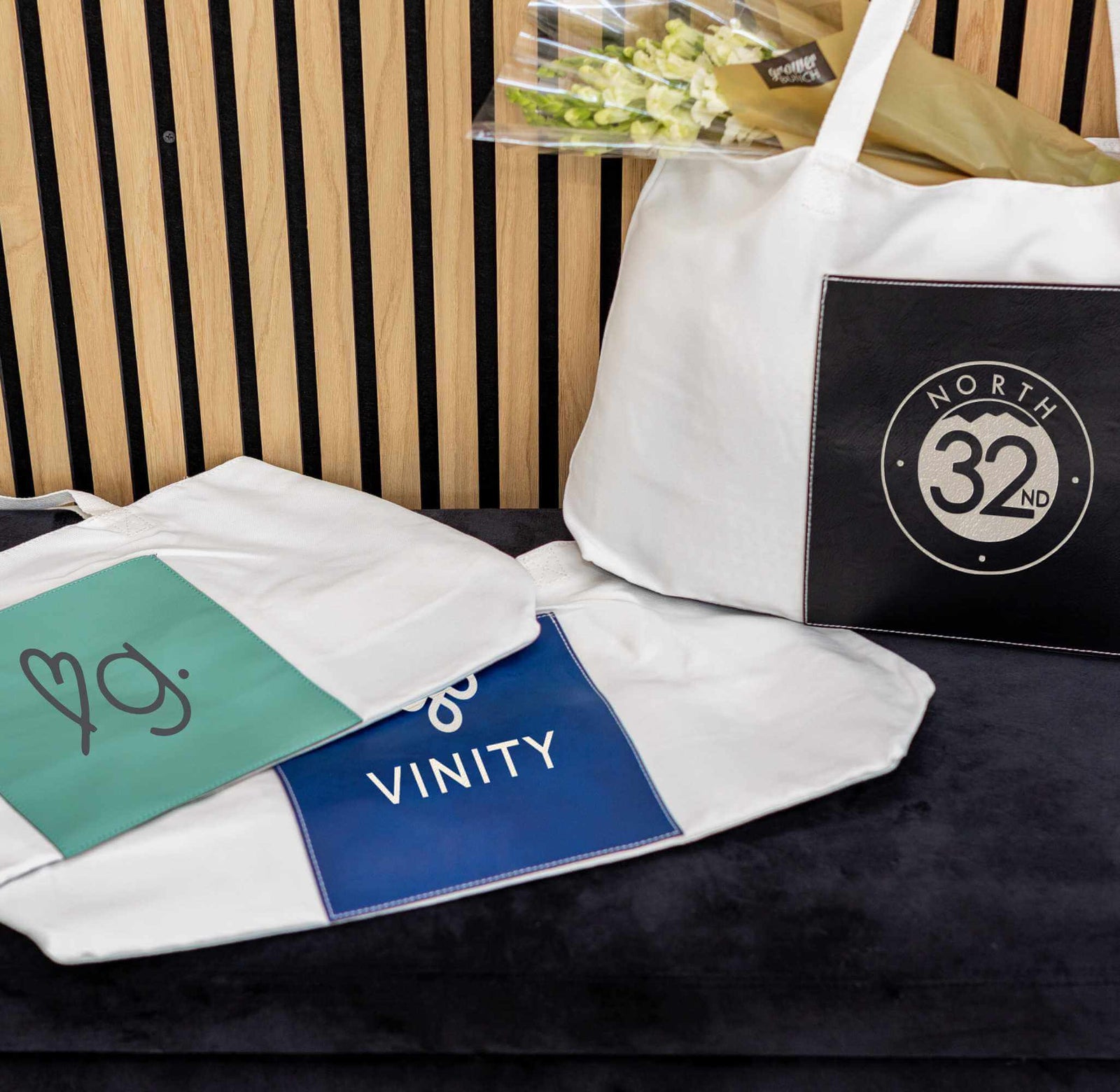 Vegan Leather and Canvas Tote Bag with Business Logo