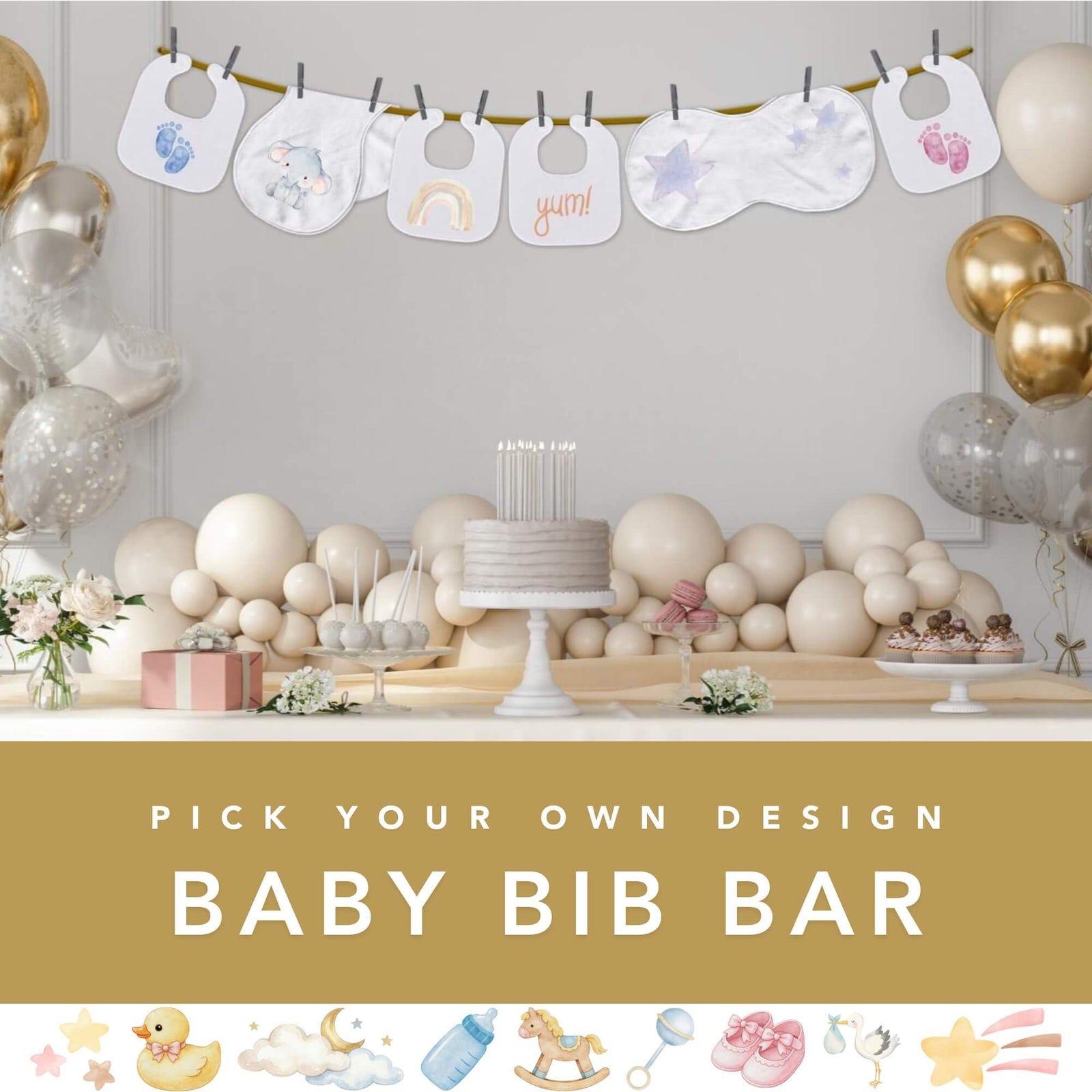 Baby Shower Bib & Burp Cloth Bar