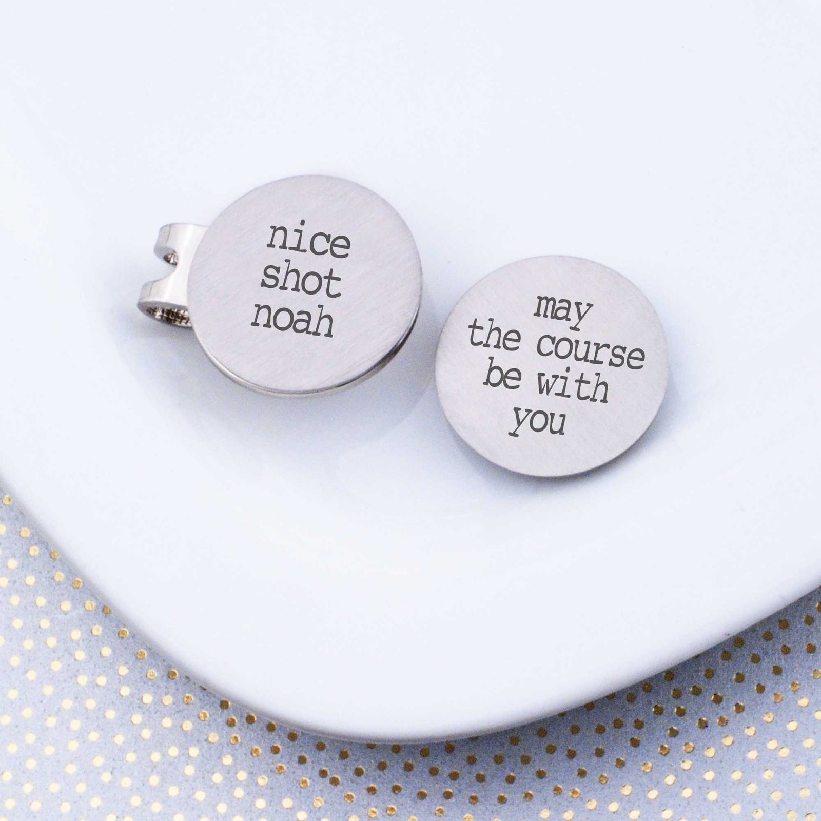 Golf Ball Marker Set: May the Course Be with You + Nice Shot with Custom Name