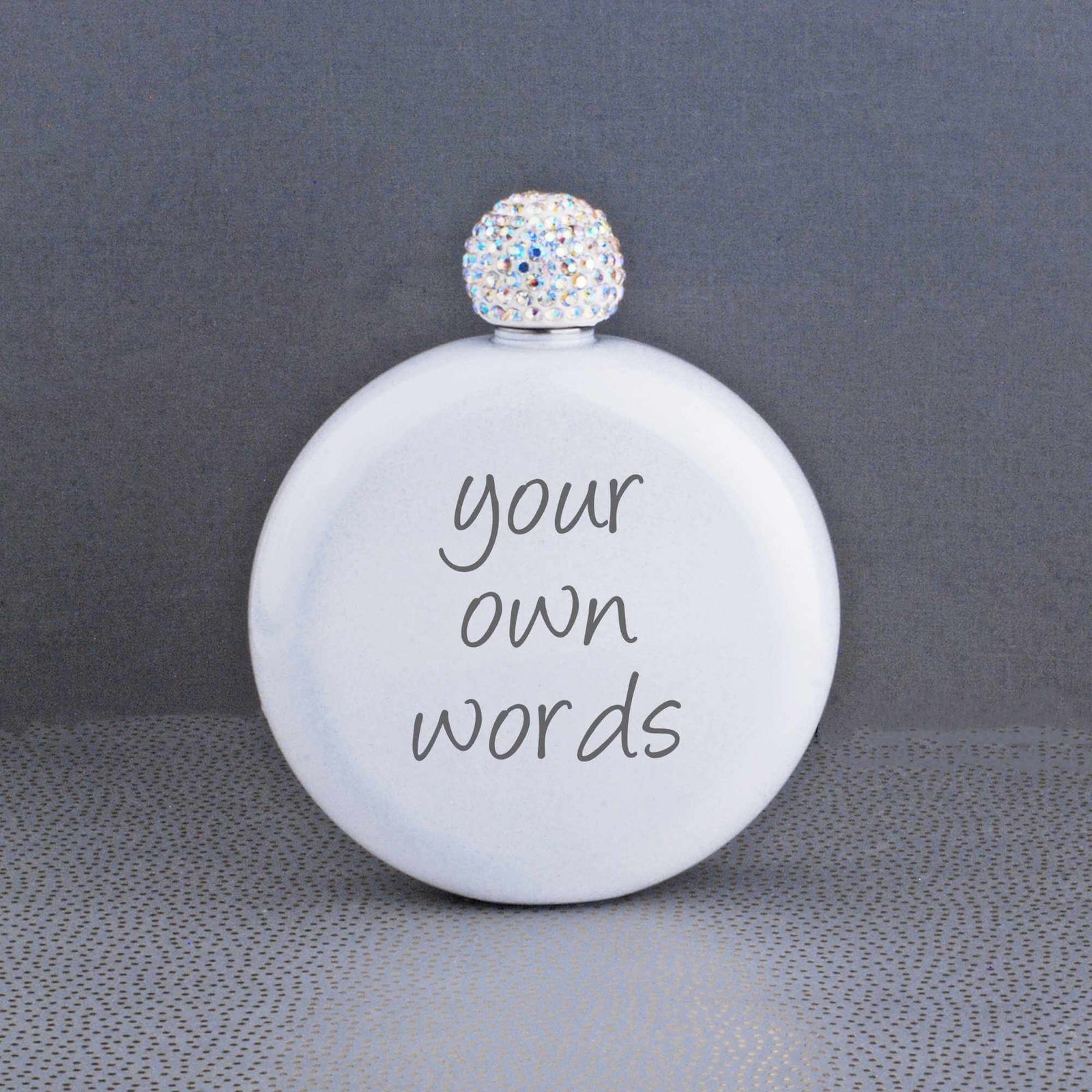 Round Glitter Flask Engraved with Your Own Words