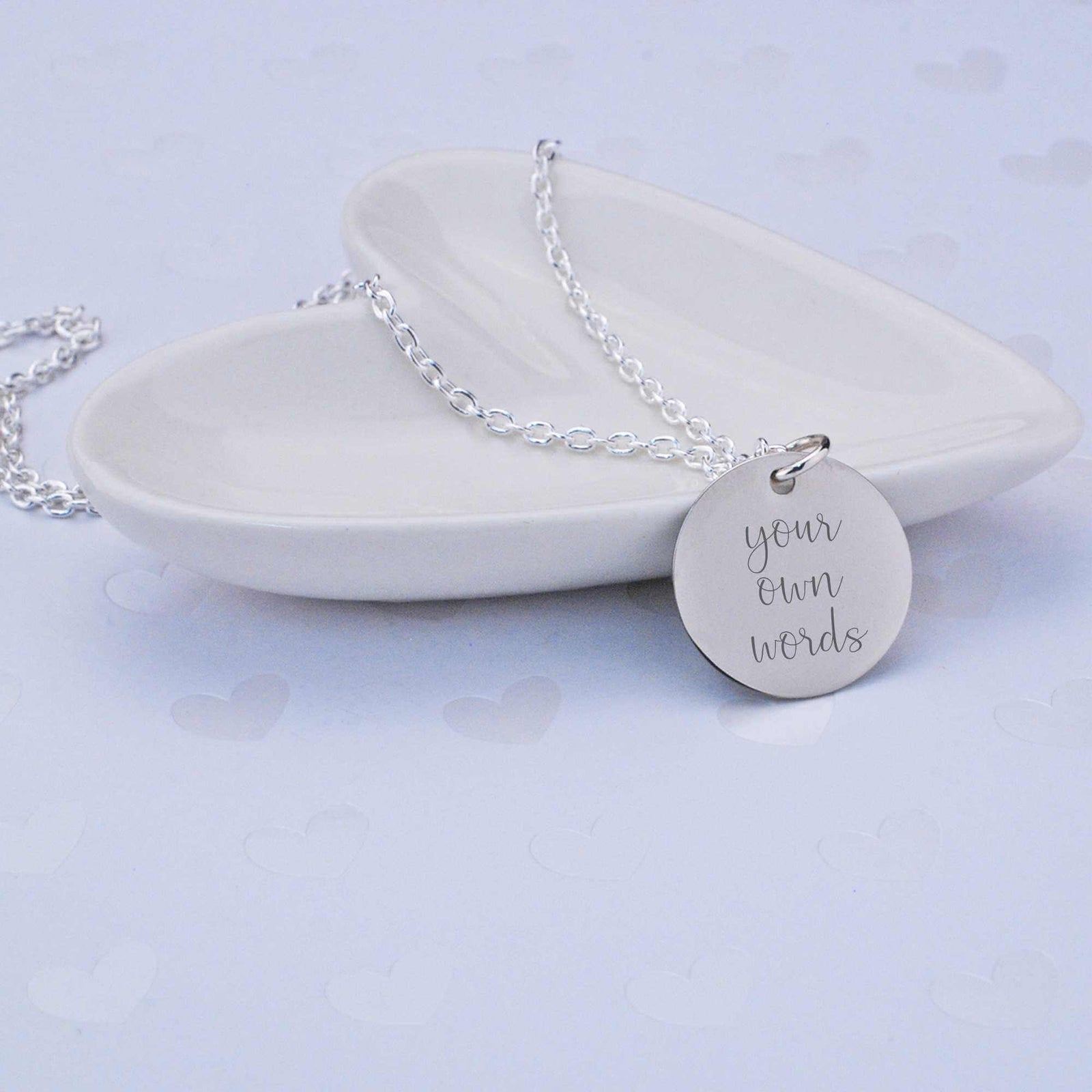Round Charm Necklace Engraved with Your Own Words