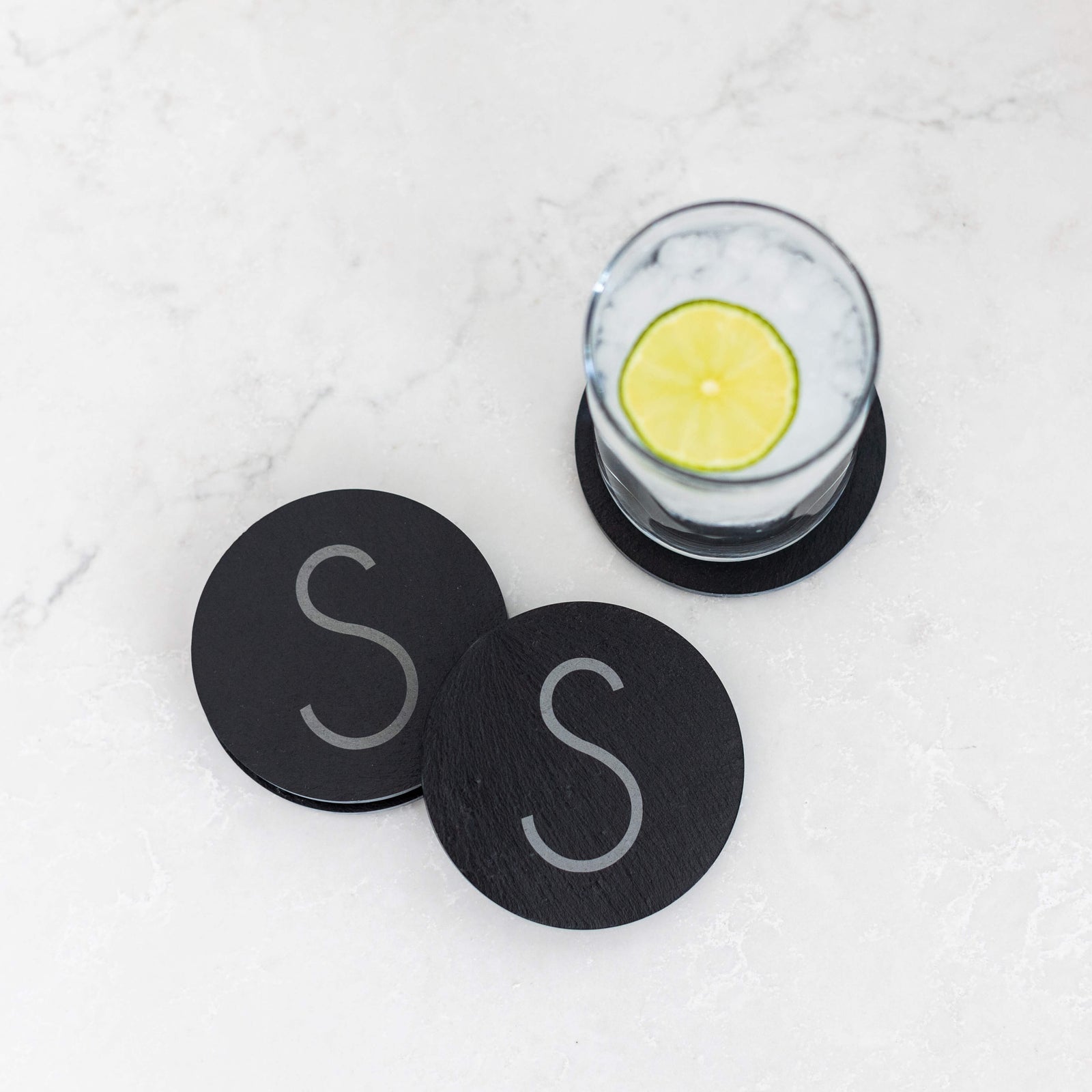 Slate Coaster Set with Initial - 4 pieces