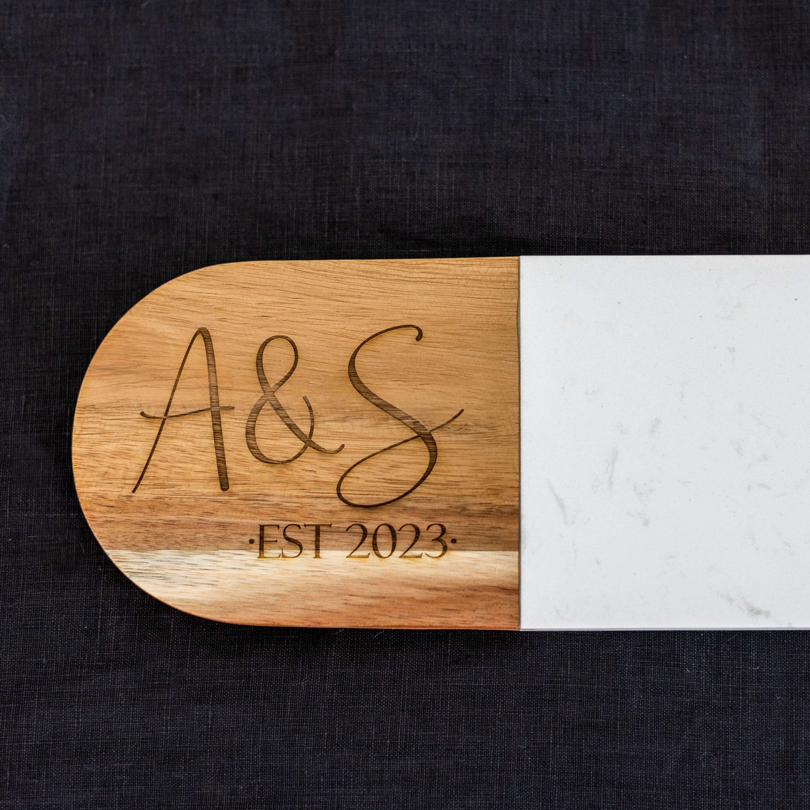 Oval Charcuterie Board with Initials and Date - 4.5 x 18 inches