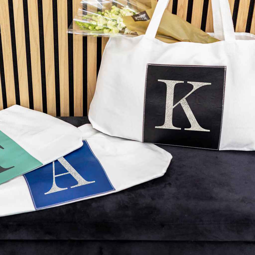 Personalized Vegan Leather and Canvas Tote Bag with Initial