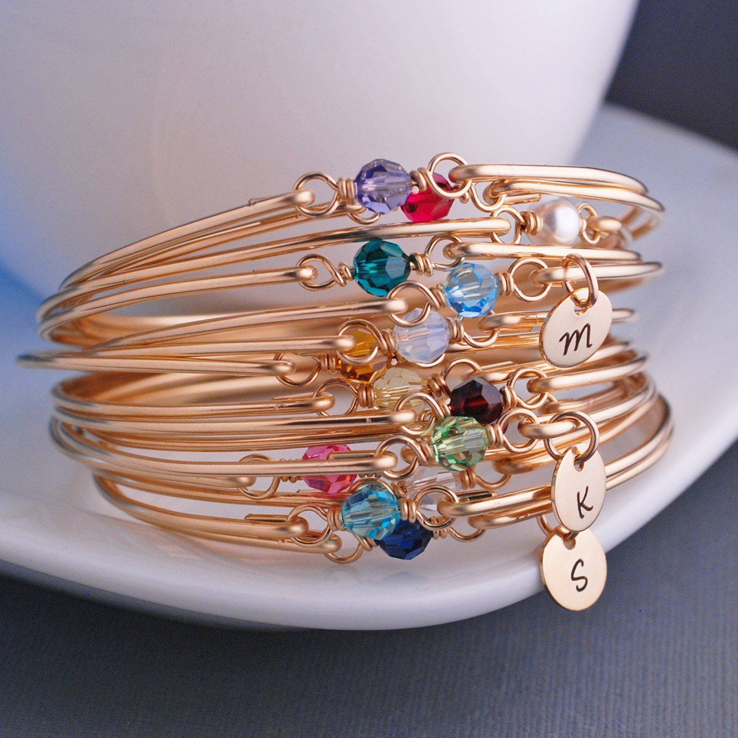 Silver Birthstone Bangle Bracelet – bracelet – Love, Georgie