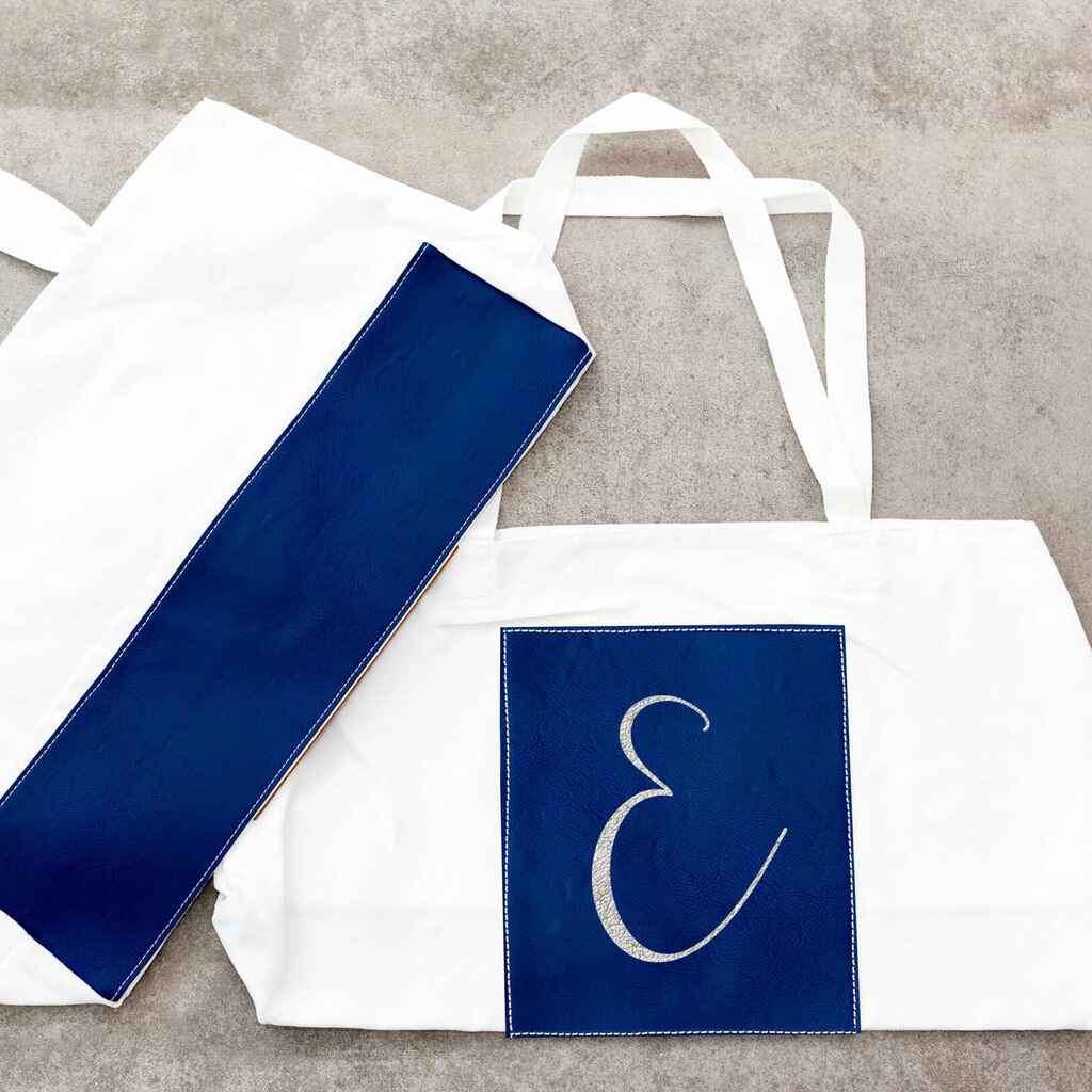 Personalized Vegan Leather and Canvas Tote Bag with Initial