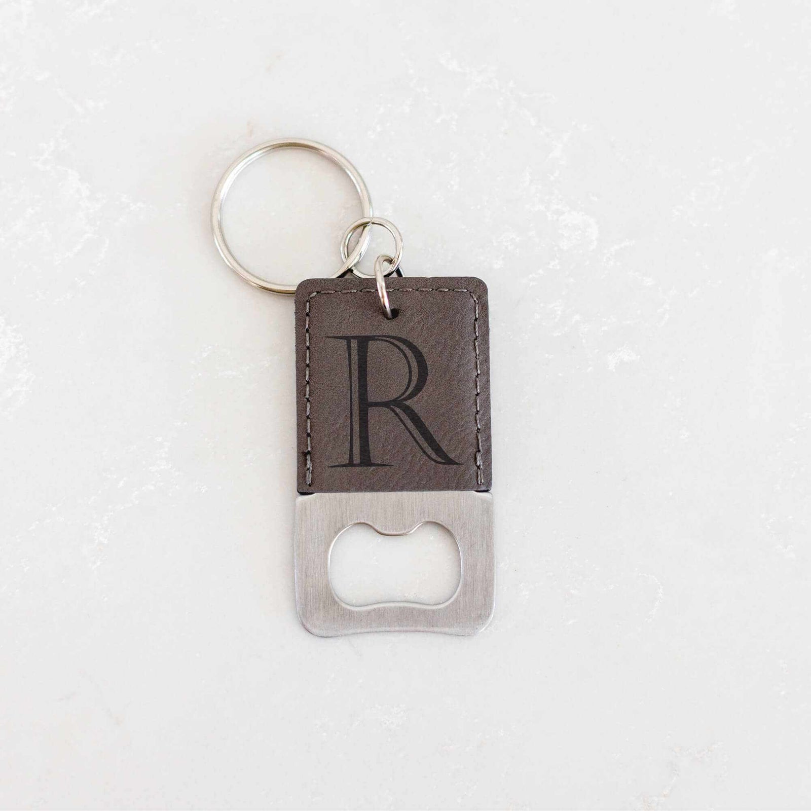 Vegan Leather Bottle Opener Keychain with Initial