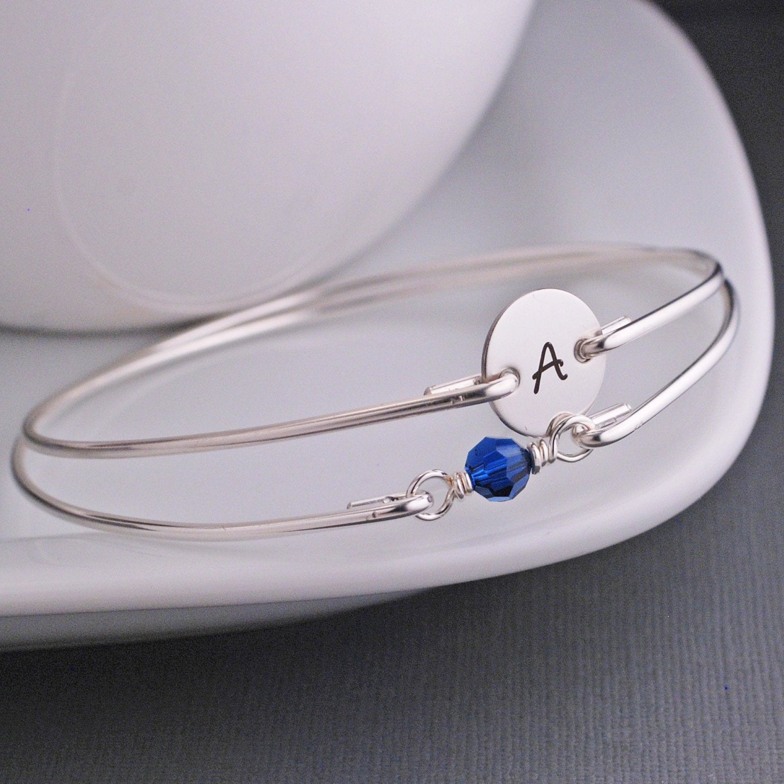 Birthstone and Initial Bangle Bracelet Set – bracelet – Love, Georgie