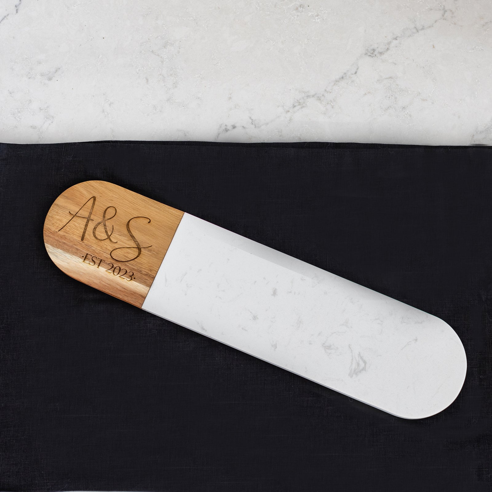 Oval Charcuterie Board with Initials and Date - 4.5 x 18 inches