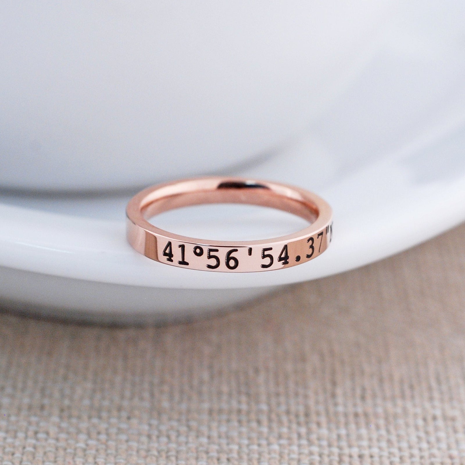 Rose Gold Latitude Longitude Ring - 3mm – Ring – Love, Georgie