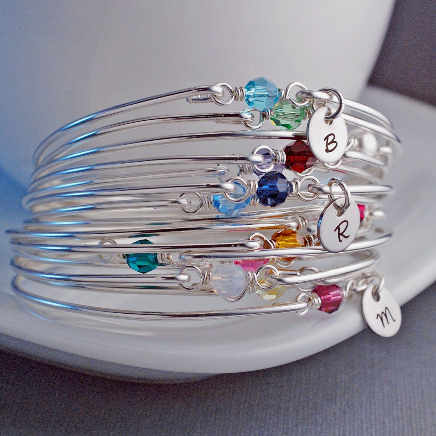 Silver Birthstone Bangle Bracelet – bracelet – Love, Georgie