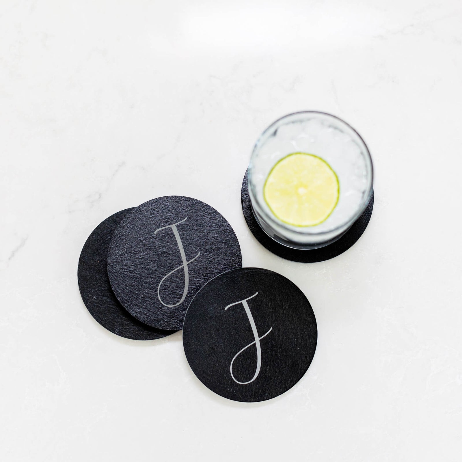 Slate Coaster Set with Initial - 4 pieces