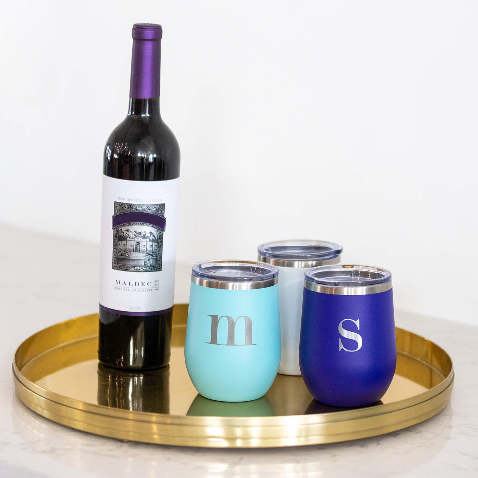 Insulated Wine Tumbler with Initial - 12 oz.