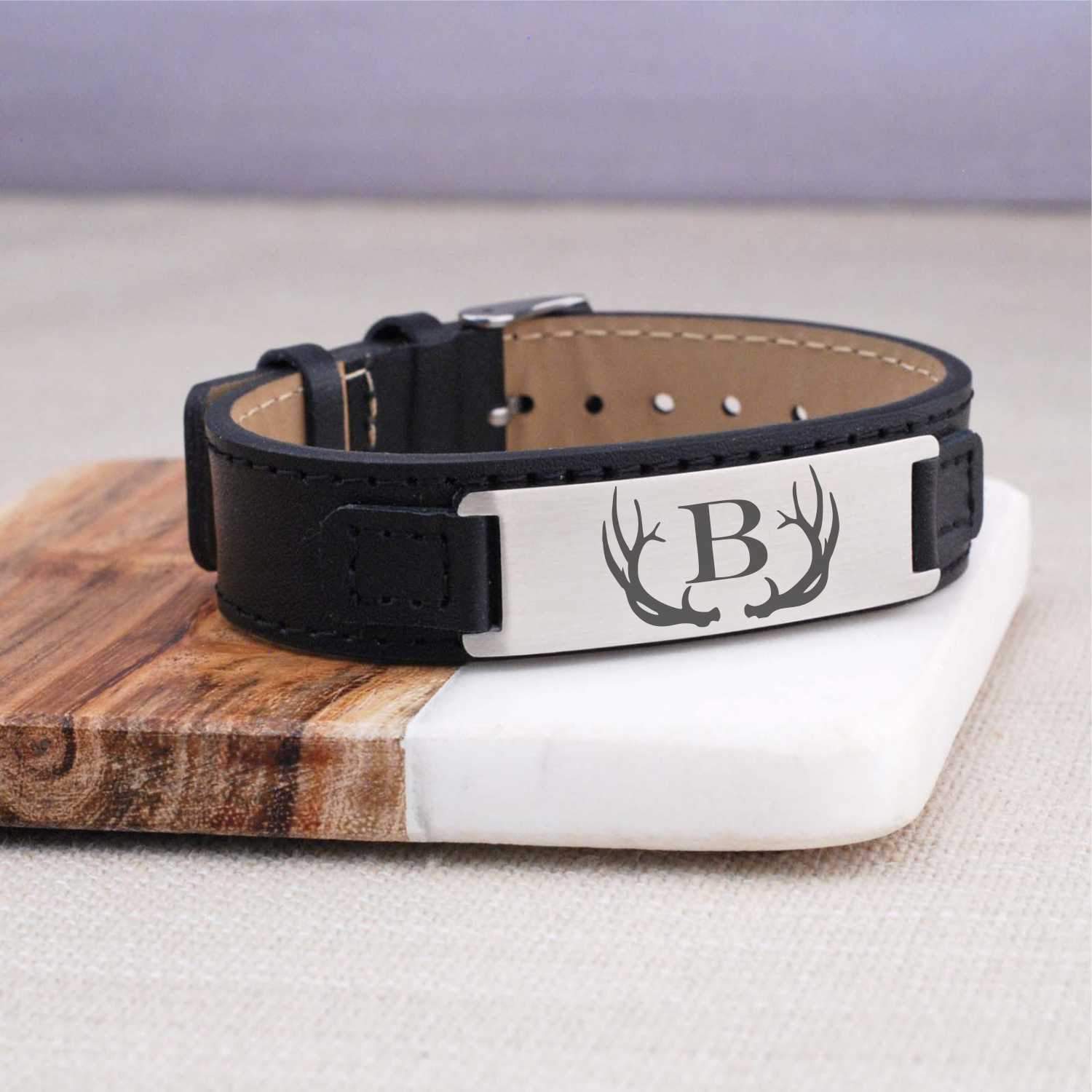 Leather Bracelet - Antler with Initial – bracelet – Love, Georgie