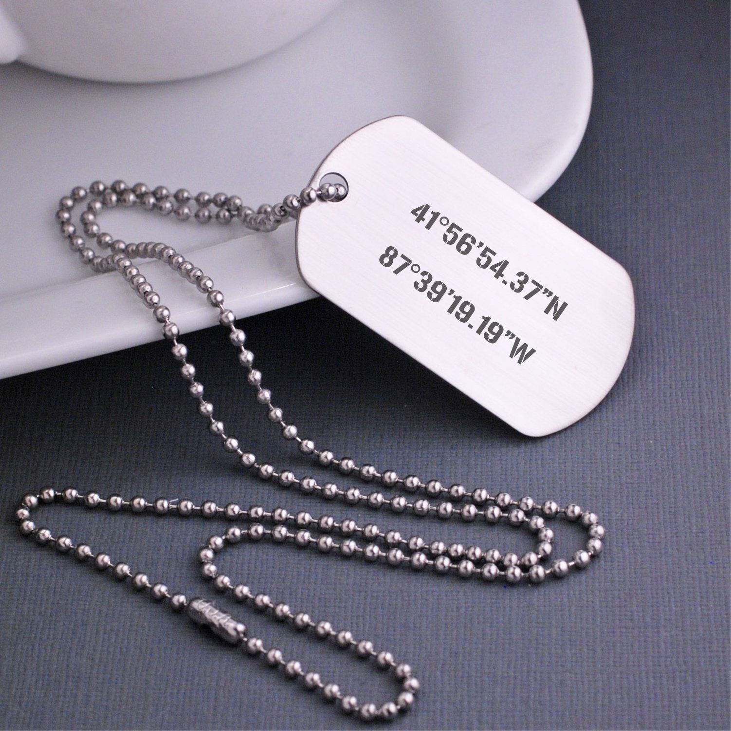 Dog Tag Latitude Longitude Necklace – Necklace – Love, Georgie