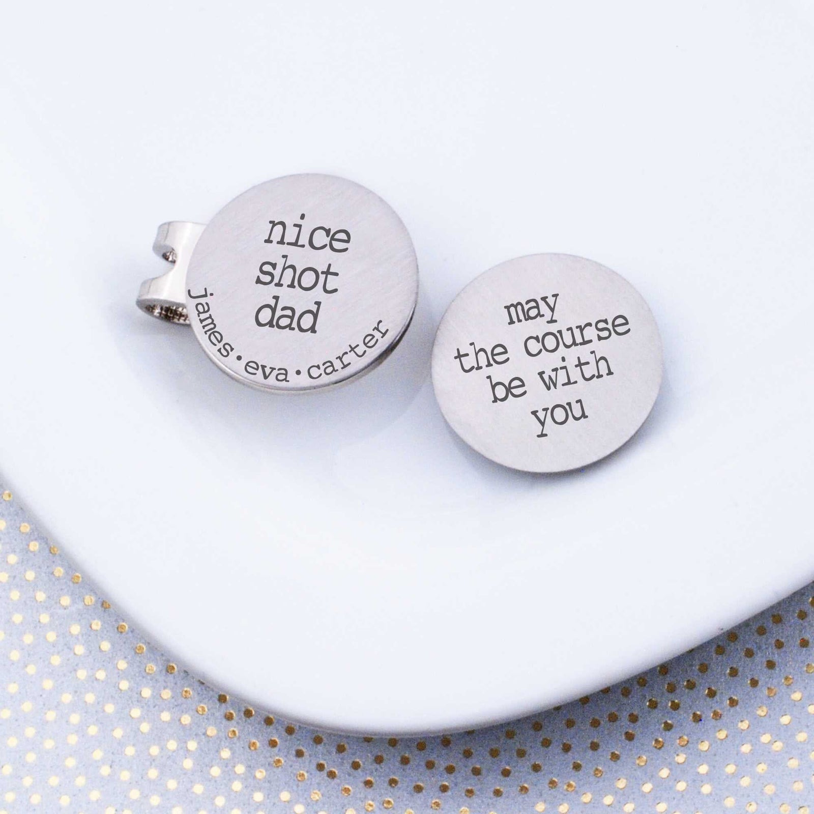 Golf Ball Marker Set: May the Course Be with You + Nice Shot Dad – Golf Ball Markers – Love, Georgie
