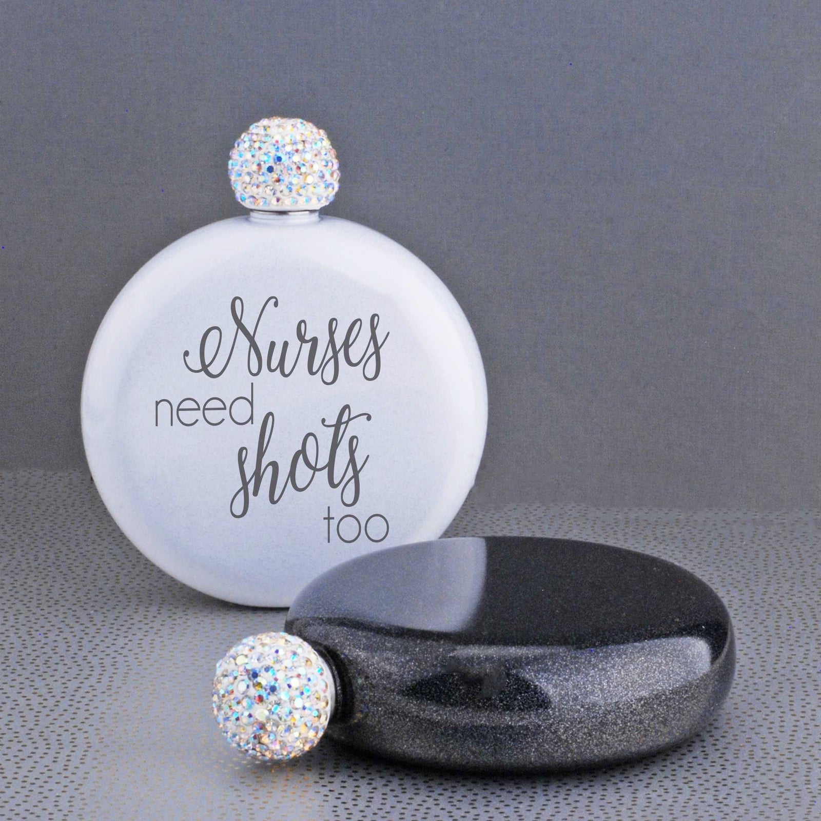 Nurses Need Shots Too' - Round Glitter Flask – Flask – Love, Georgie