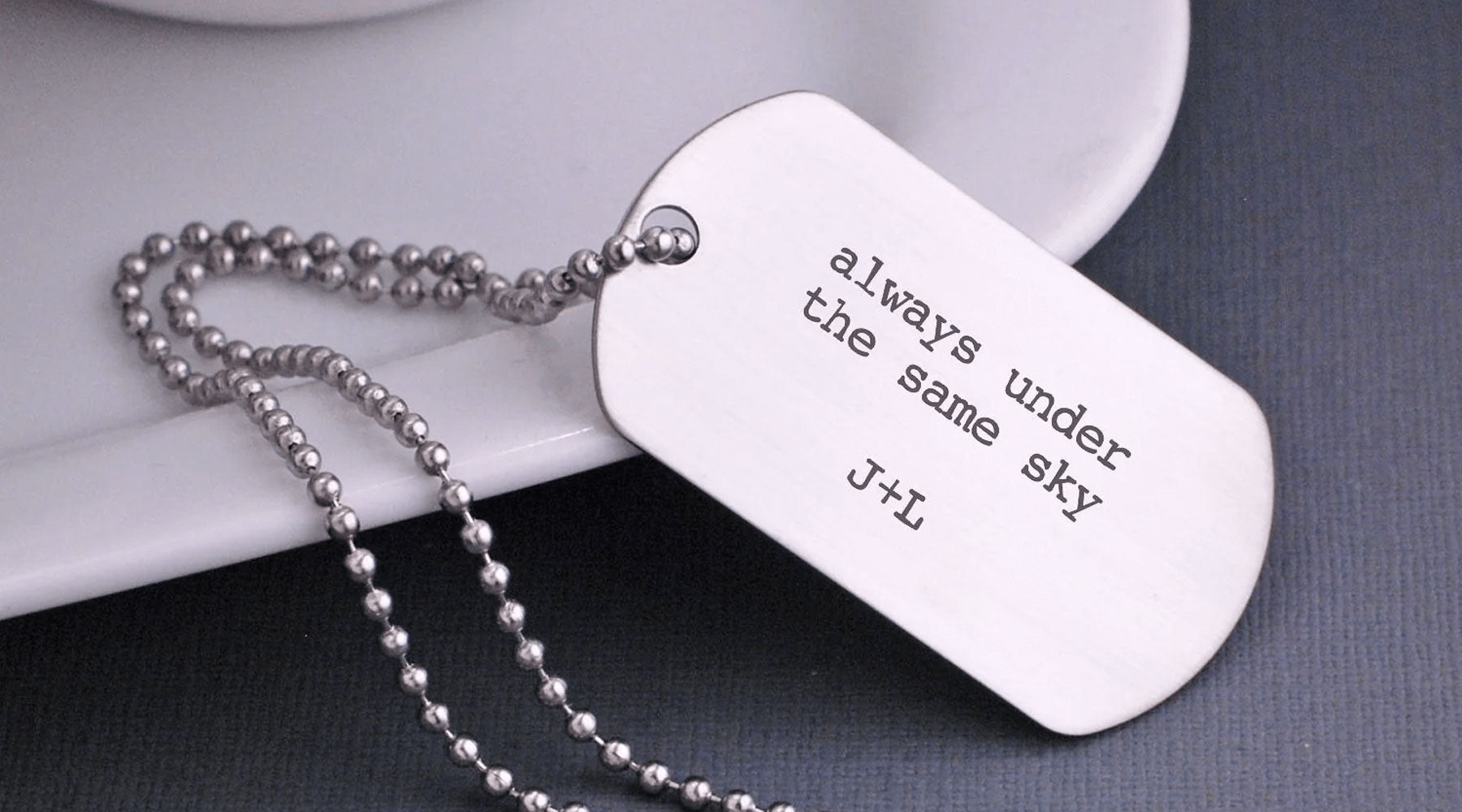 thumbnail image 2 of Personalised Engraved Rectangle Pendant Necklace – Stainless Steel Army Dog Tag Style, 50cm Bead Chain, Custom Gift 2 of 3