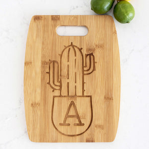 Bamboo Charcuterie Board with Initial in Succulent Pot - 9 x 12 inches