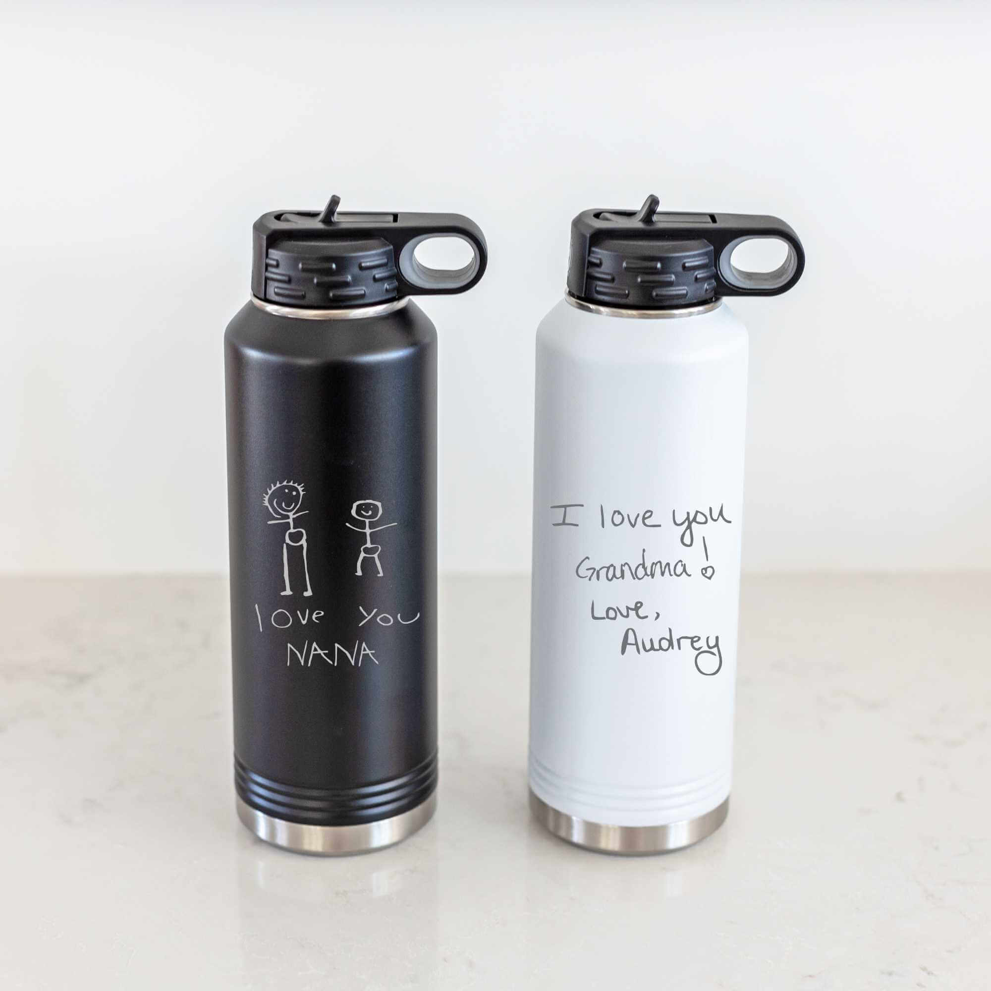 40 oz Insulated Steel Water Bottle Engraved with Handwriting