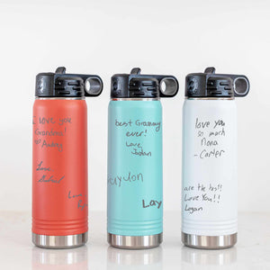 DELUXE Steel Water Bottle with Engraved Handwriting - 20 oz