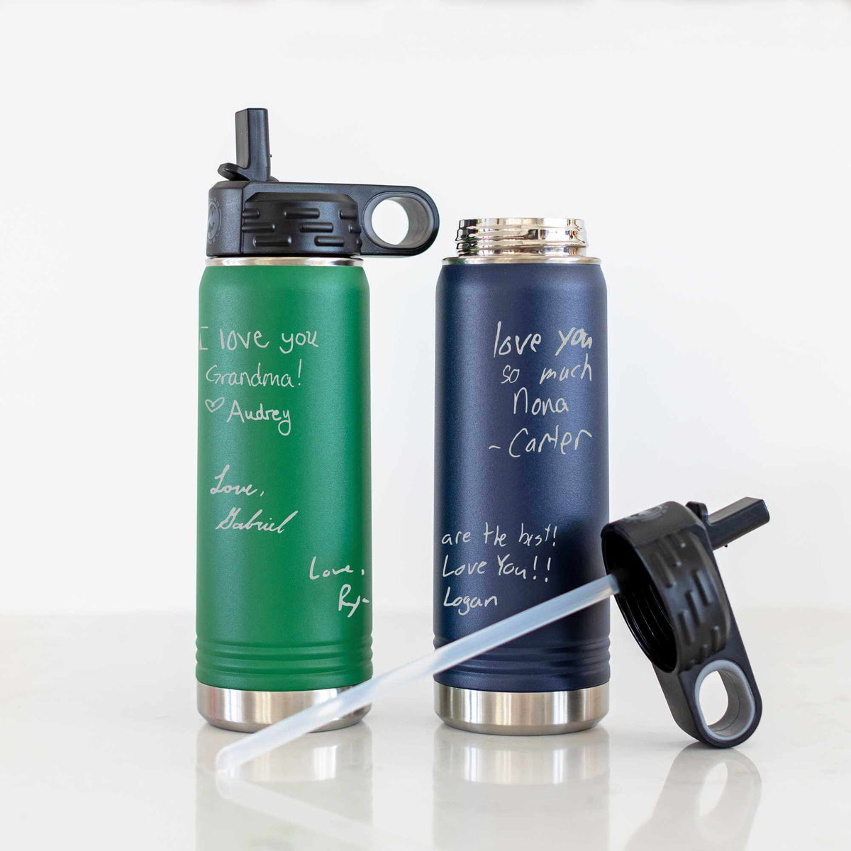 DELUXE Steel Water Bottle with Engraved Handwriting - 20 oz