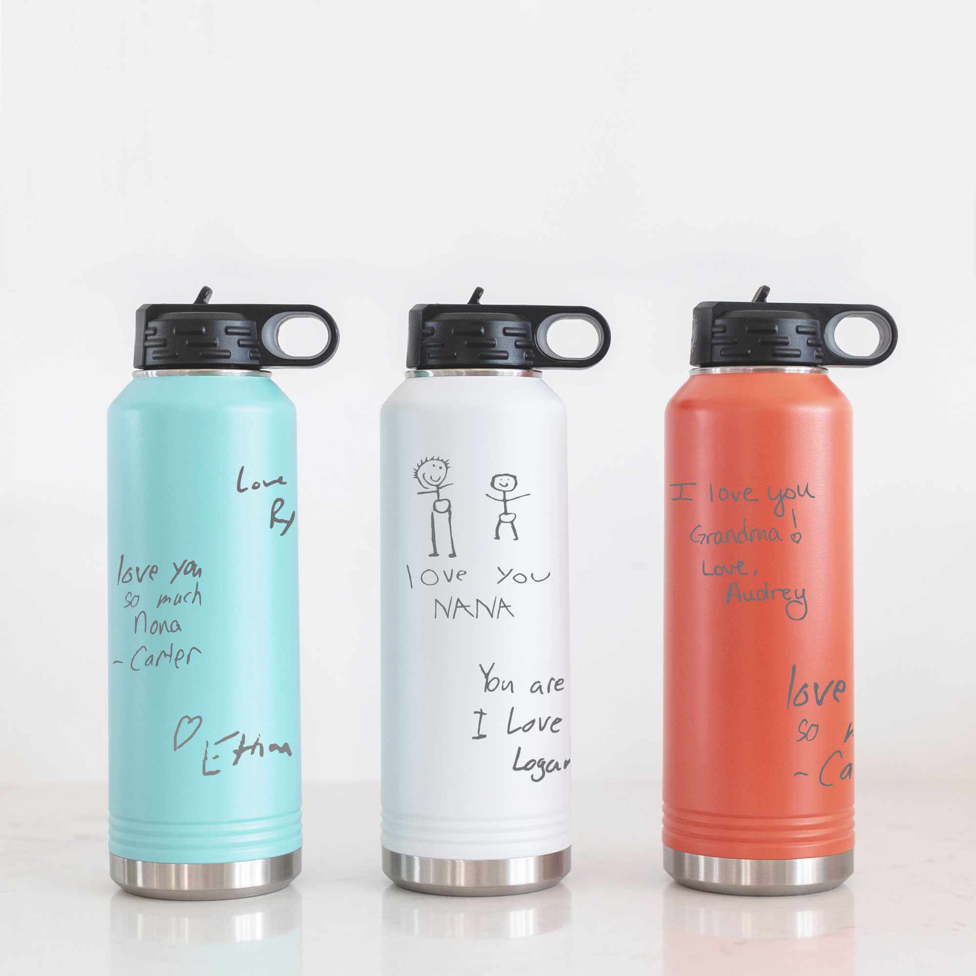 DELUXE 40 oz Insulated Steel Water Bottle Engraved with Handwriting