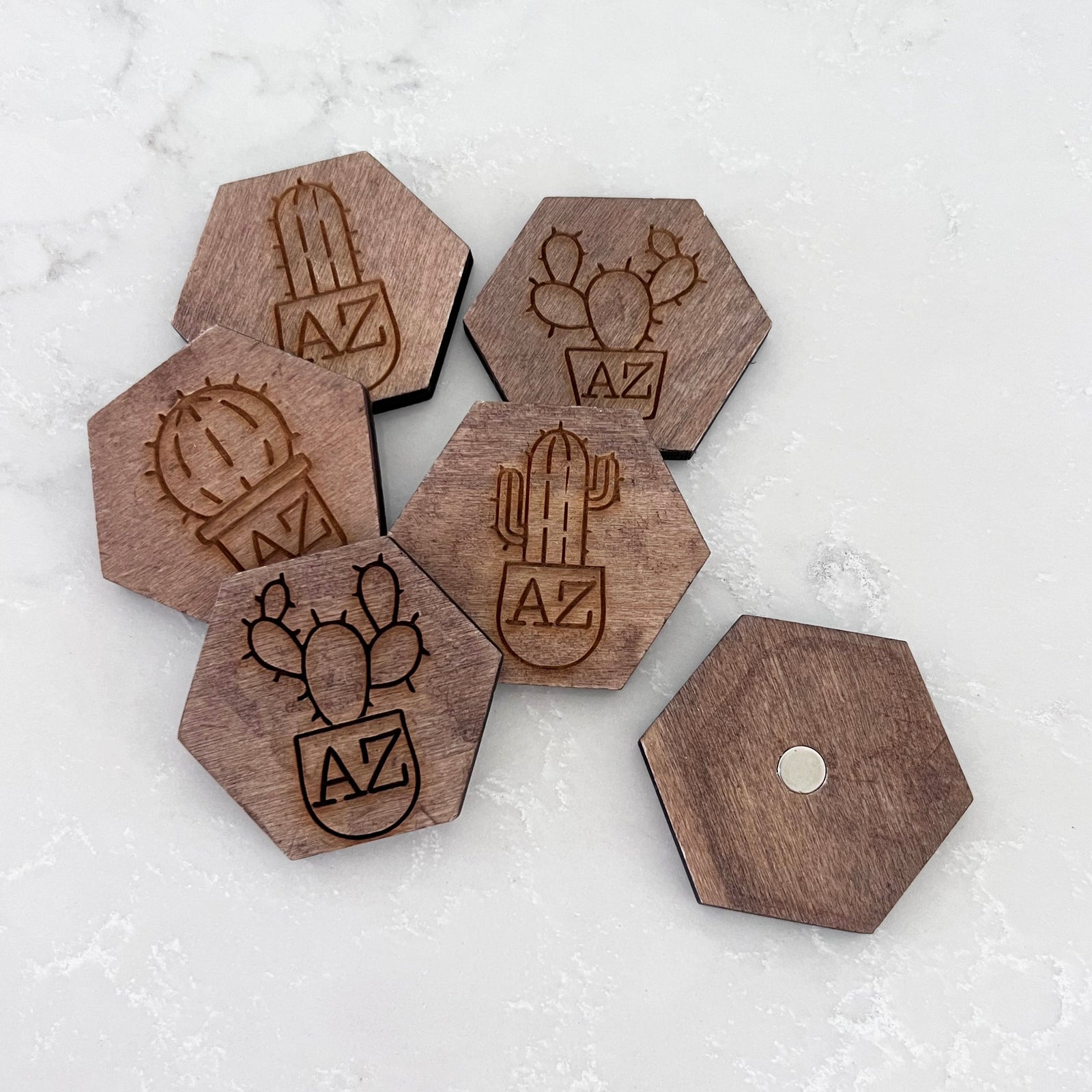 Arizona Succulents - Wooden Hex Magnets
