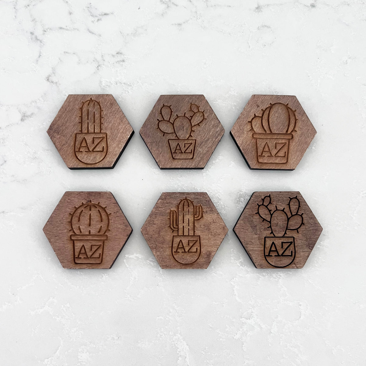 Arizona Succulents - Wooden Hex Magnets