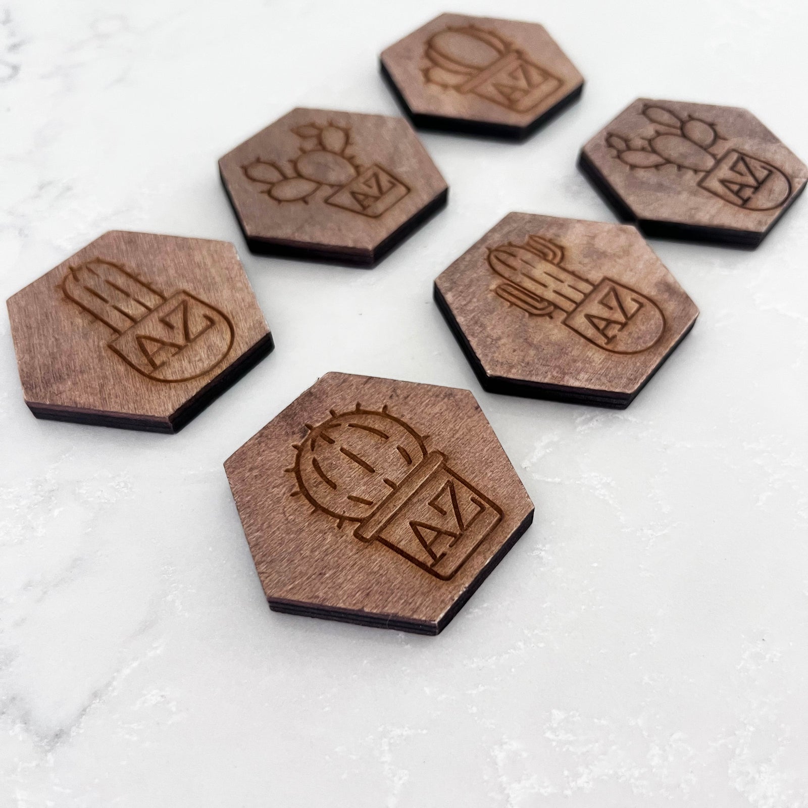Arizona Succulents - Wooden Hex Magnets