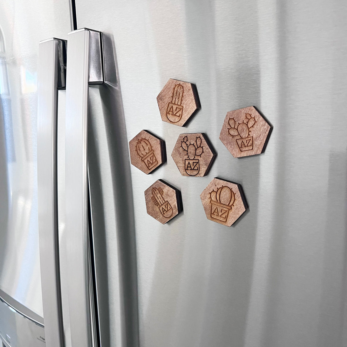 Arizona Succulents - Wooden Hex Magnets