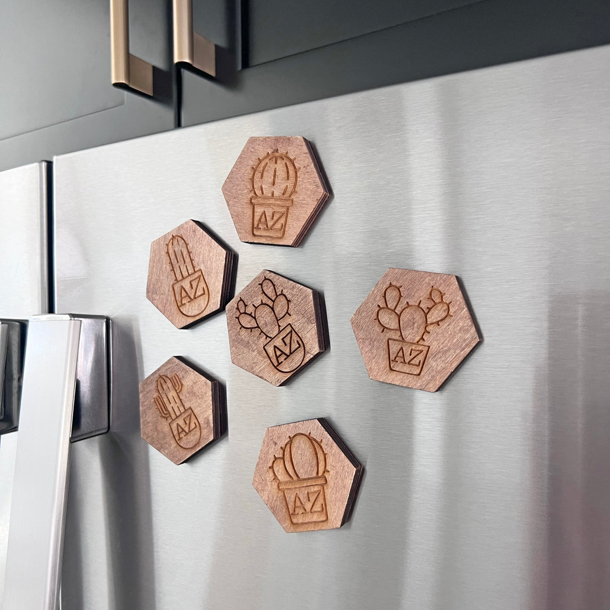 Arizona Succulents - Wooden Hex Magnets