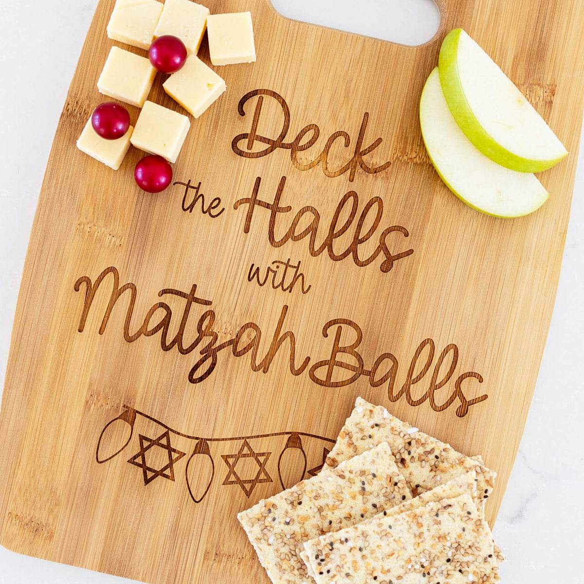 Deck the Halls with Matzah Balls - Custom Bamboo Charcuterie Board