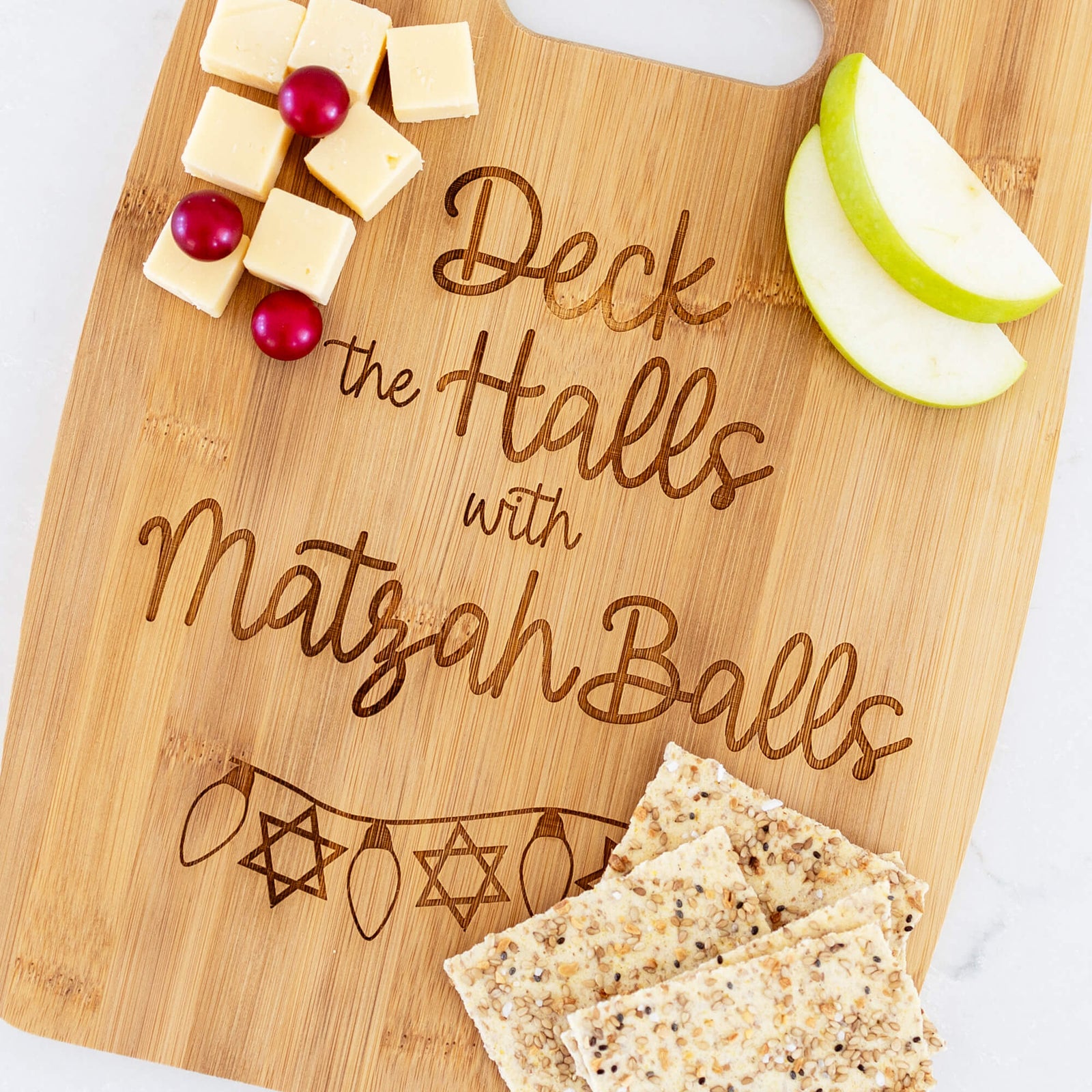 Deck the Halls with Matzah Balls - Custom Bamboo Charcuterie Board
