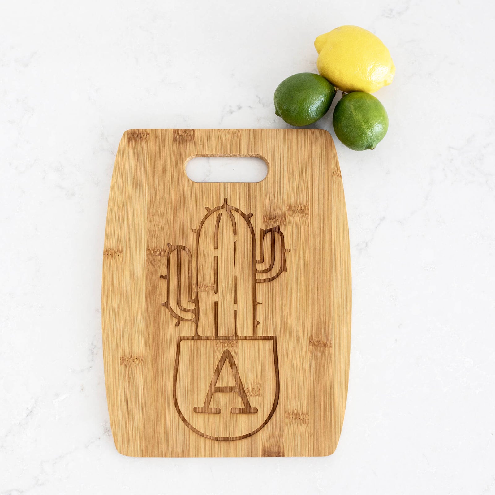 Bamboo Charcuterie Board with Initial in Succulent Pot - 9 x 12 inches