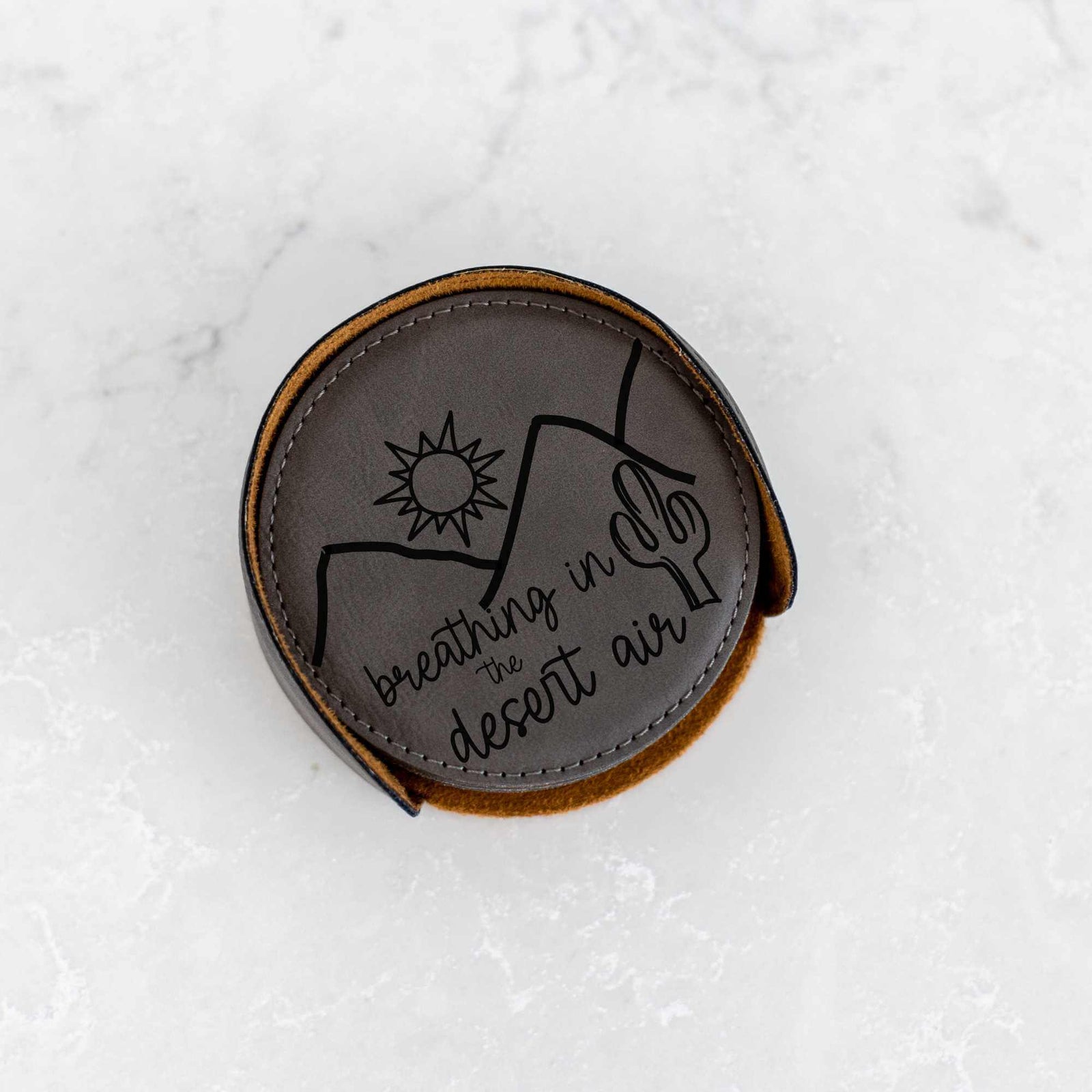 Arizona Desert Theme Coasters (6) & Holder - Vegan Leather