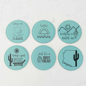 Arizona Desert Theme Coasters (6) & Holder - Vegan Leather