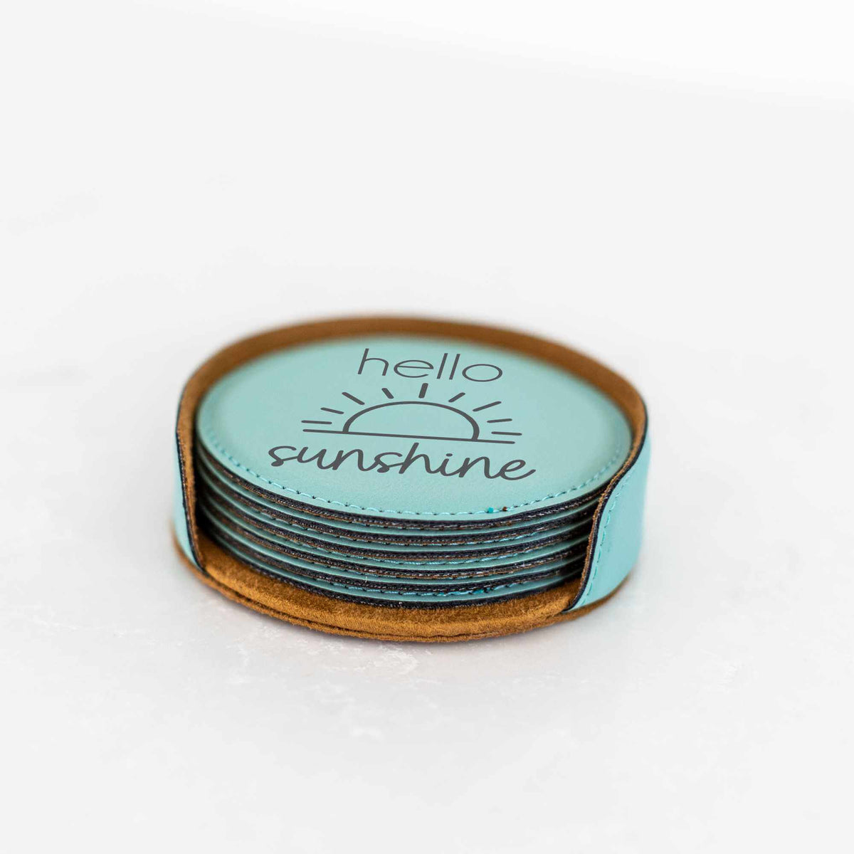 Arizona Desert Theme Coasters (6) & Holder - Vegan Leather