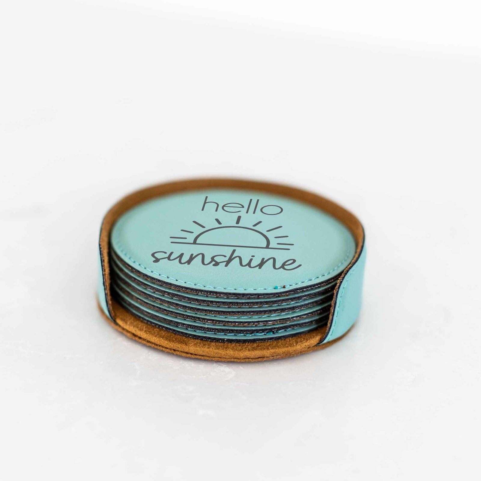 Arizona Desert Theme Coasters (6) & Holder - Vegan Leather