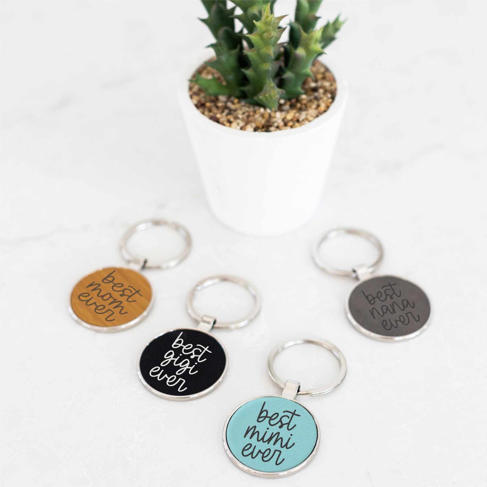 Best [NAME] Ever - Round Vegan Leather Keychain