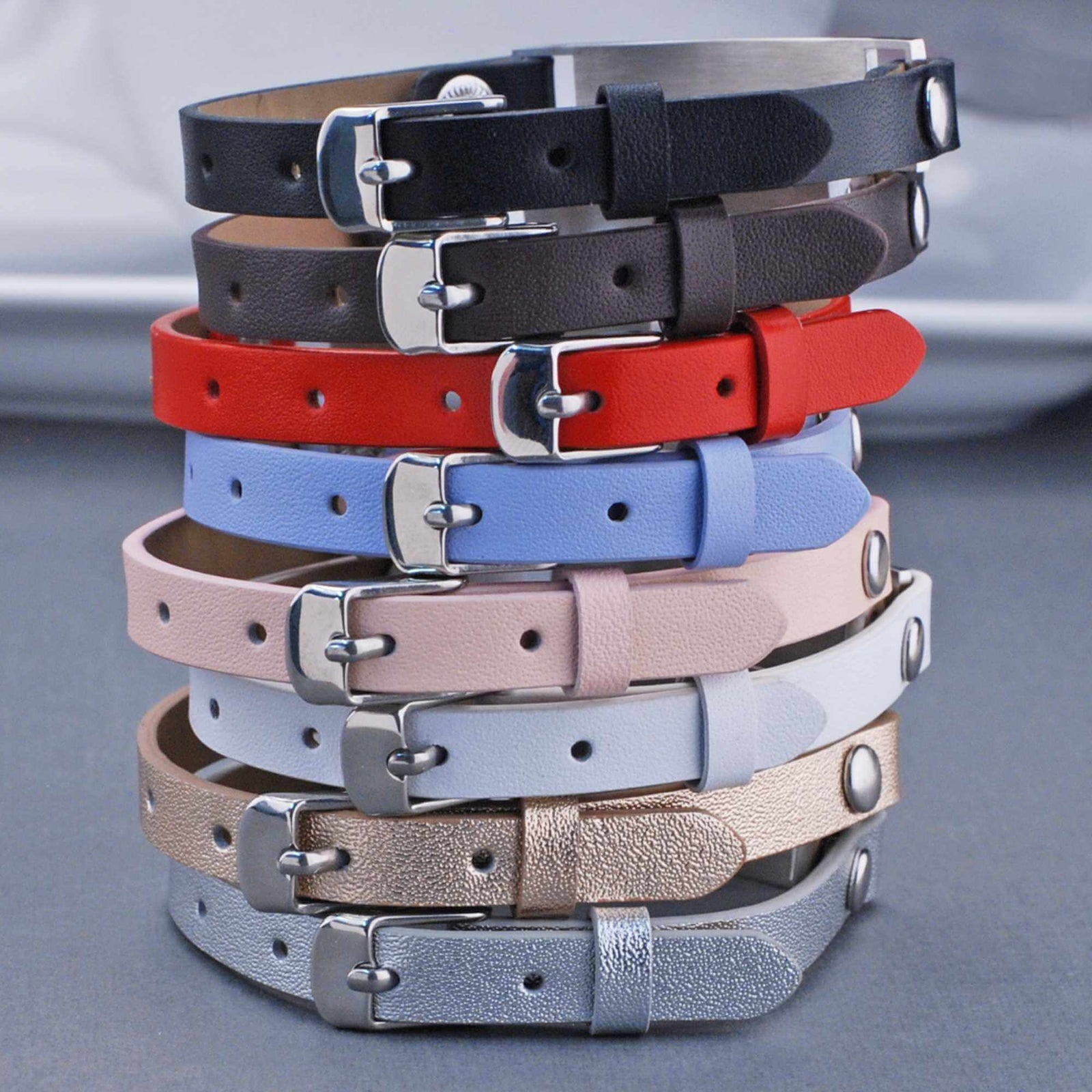 Thin Leather Bracelet with Birth Flower and Name