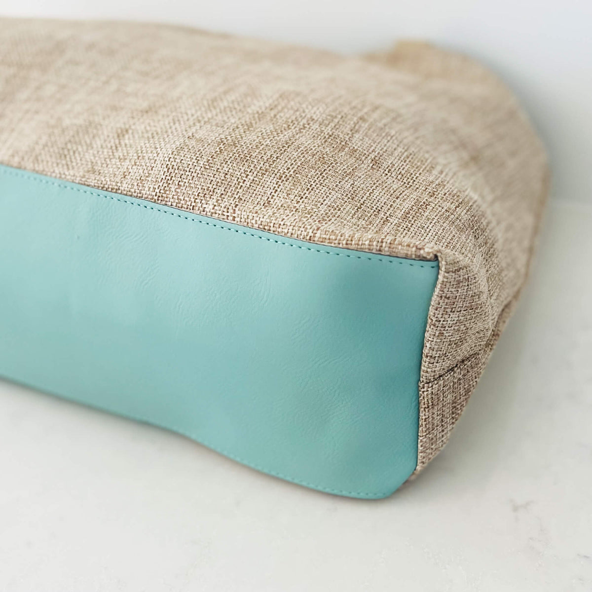 Monogrammed Vegan Leather and Burlap Tote Bag