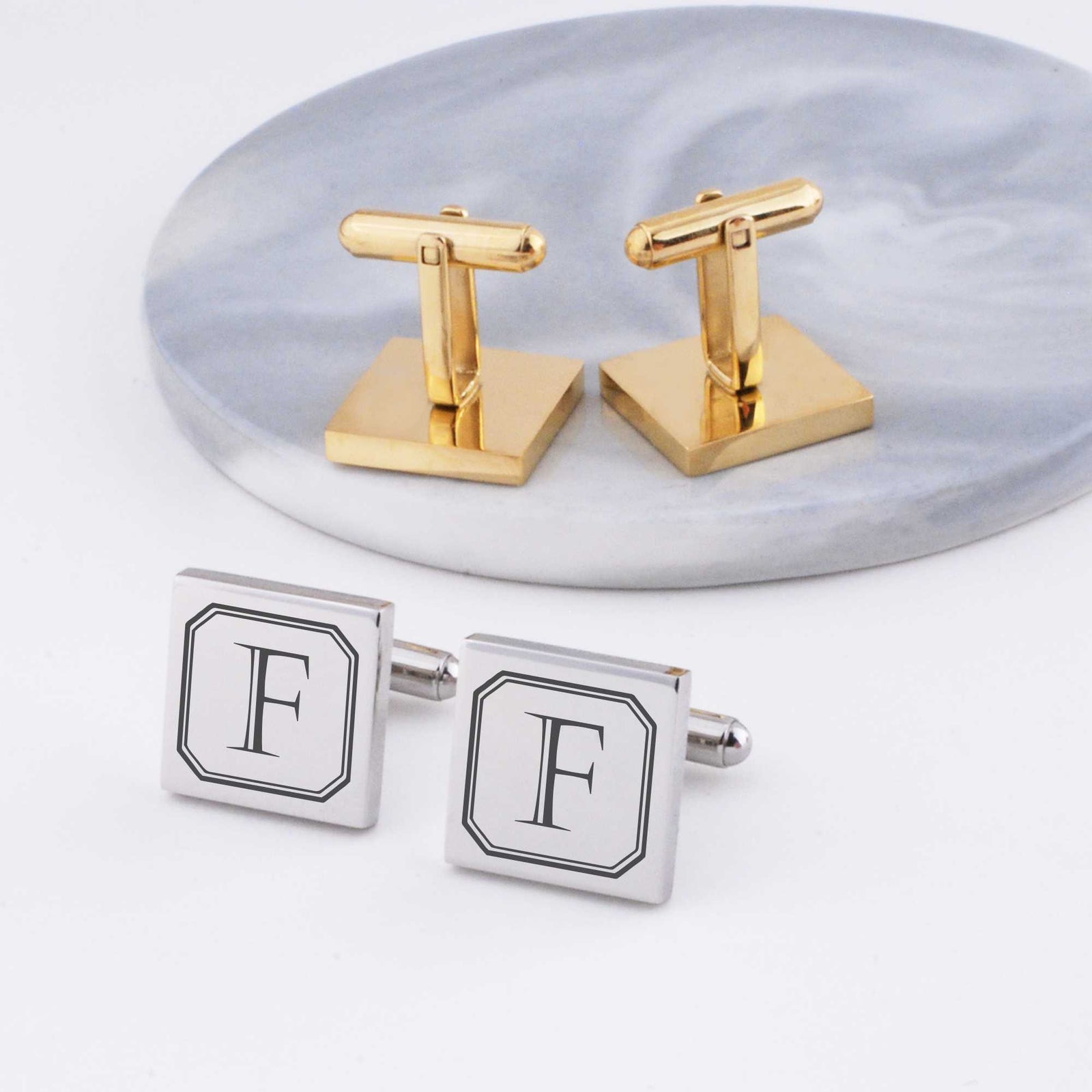 Classic Initial Cufflinks - Square