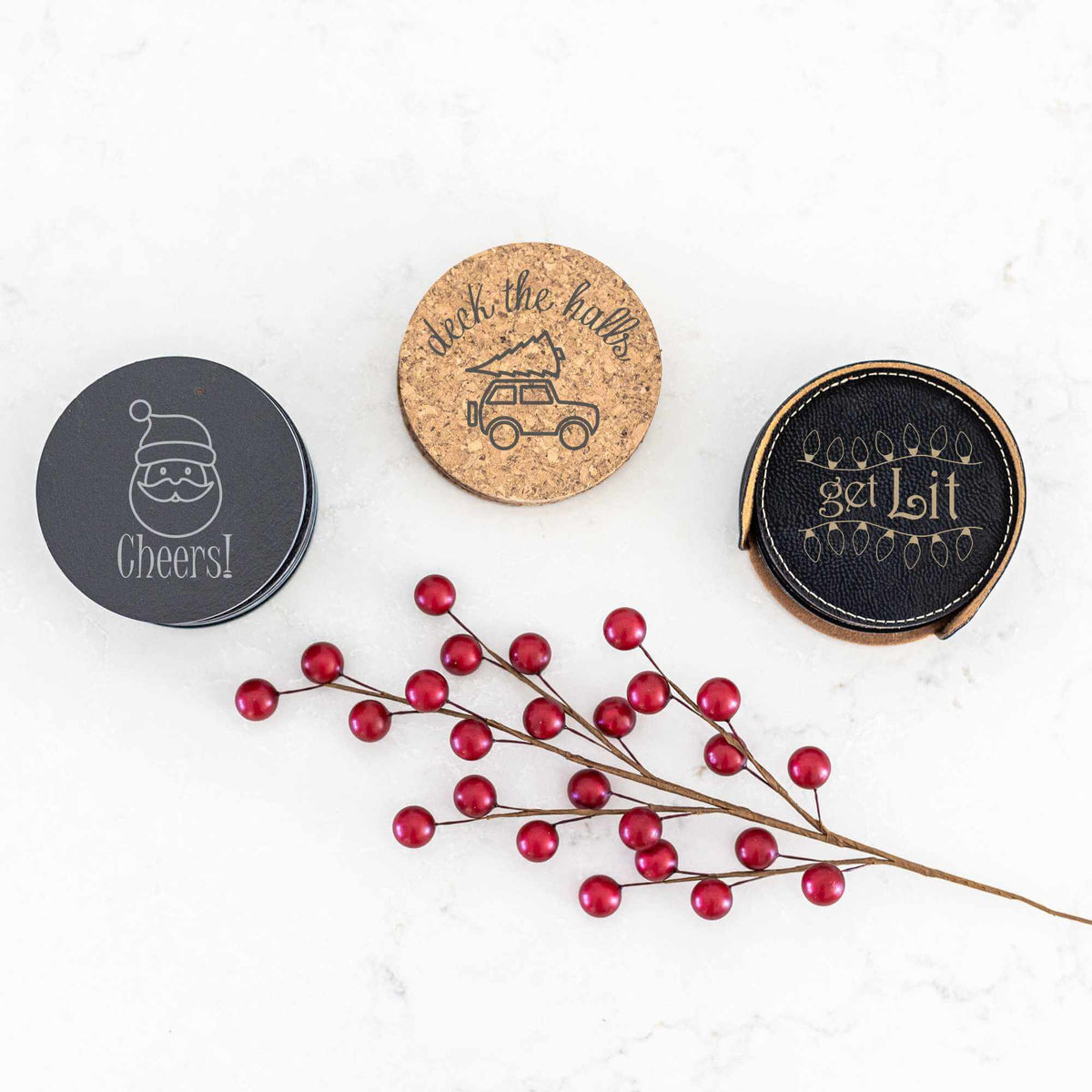 Cork Coasters with Succulent Illustration & Initial - Set of 6