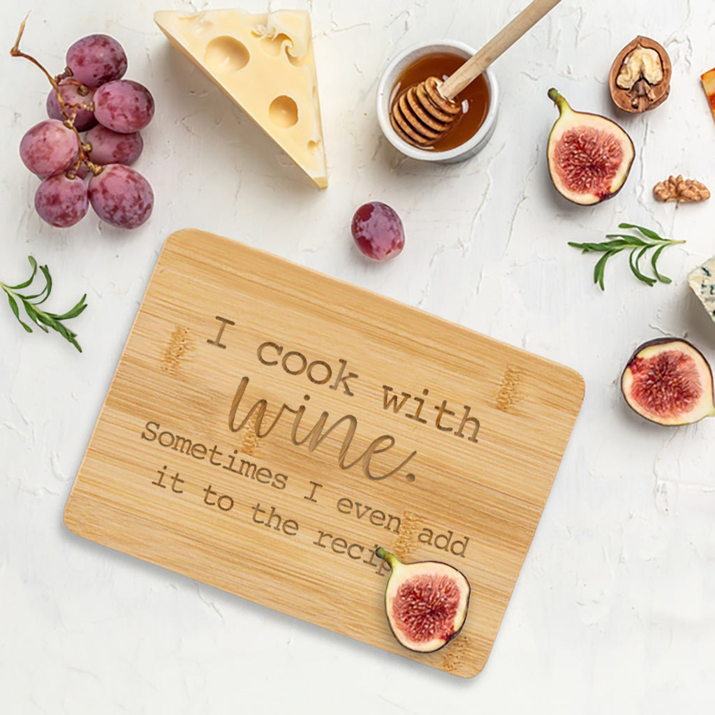I Cook with Wine- Bamboo Bar Board 6" x 8"