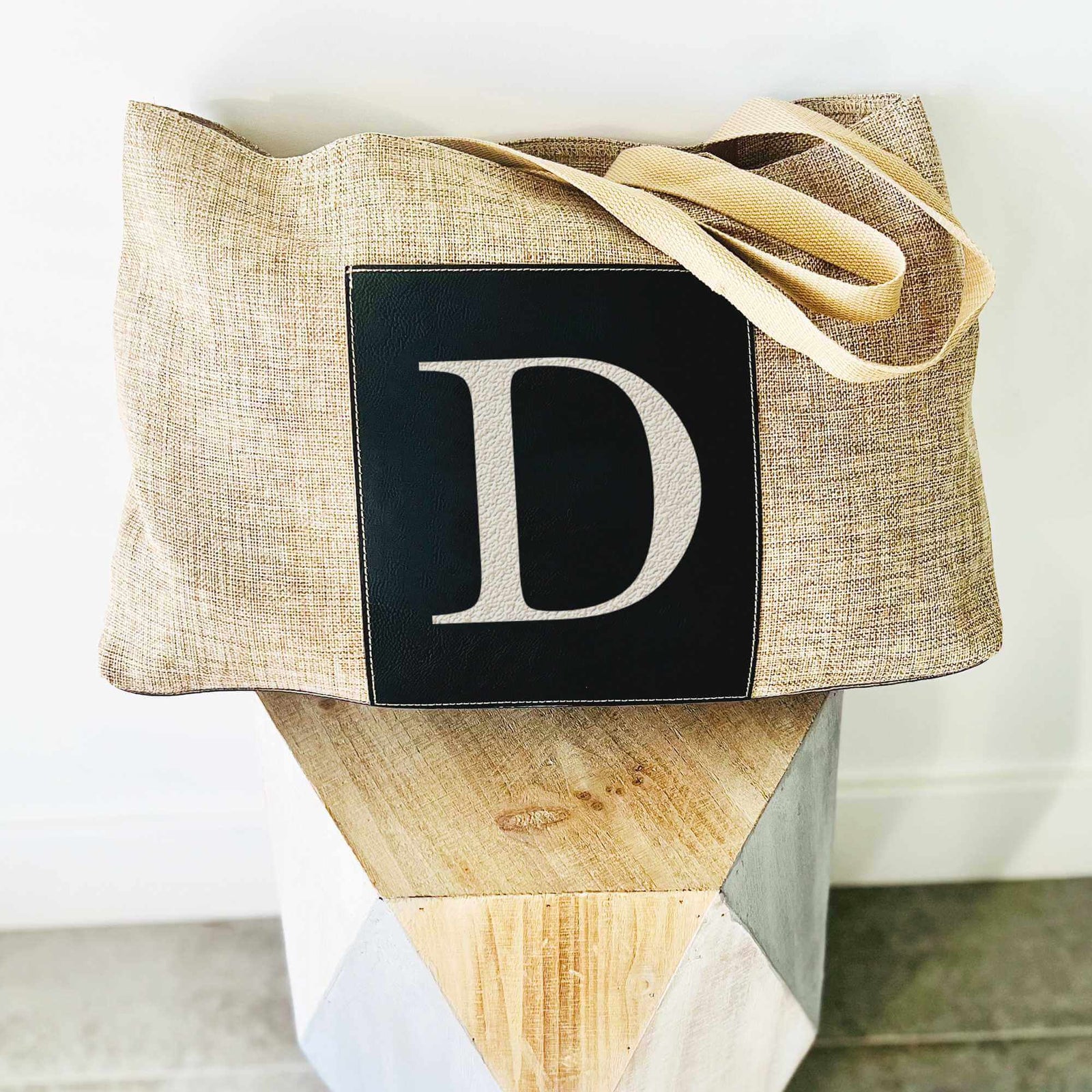 Personalized Burlap Tote Bag with Initial