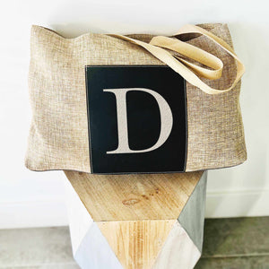 Personalized Burlap Tote Bag with Initial